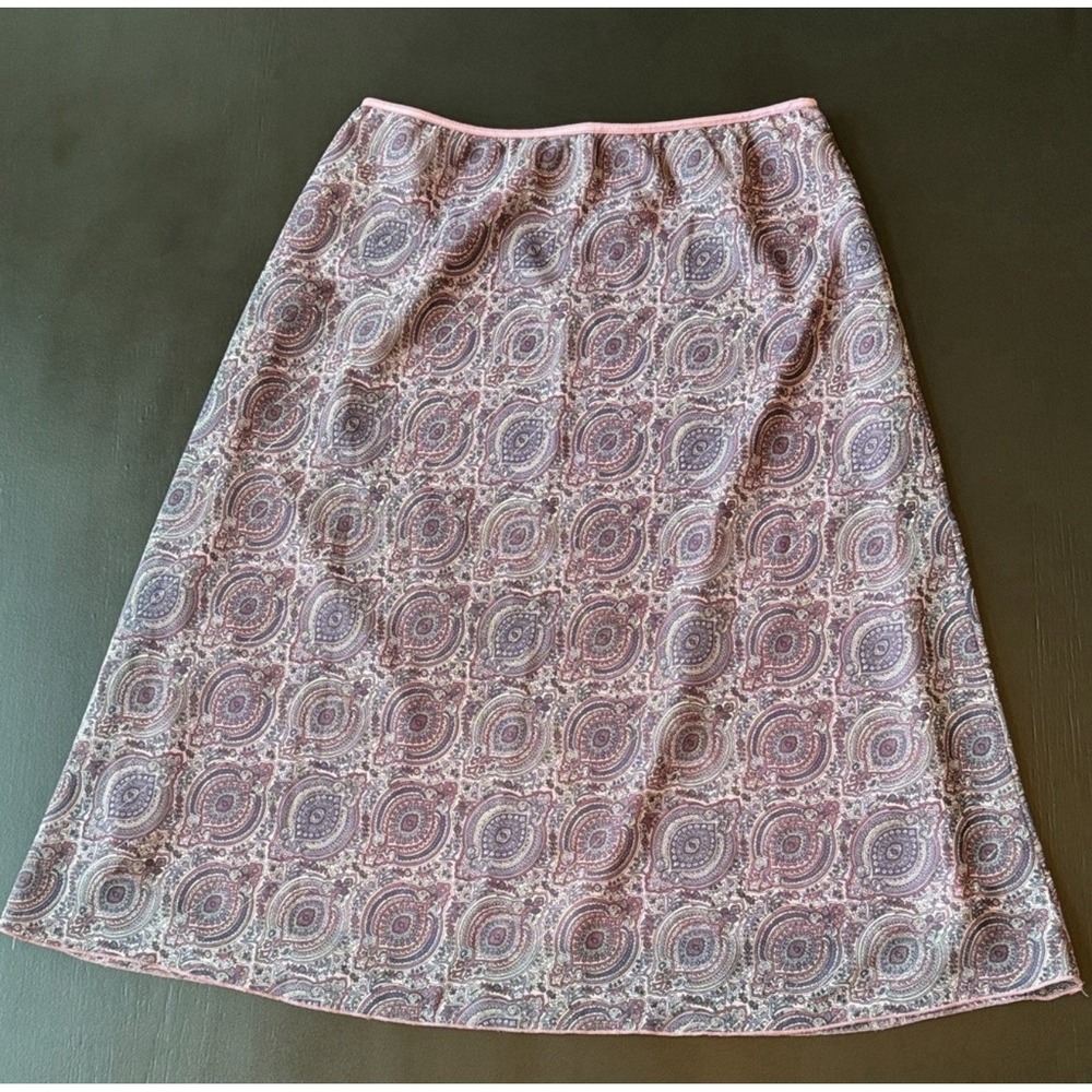 Wrapper Women's Size L VINTAGE‎ A-Line Skirt Pink Paisley Lined Knee Length